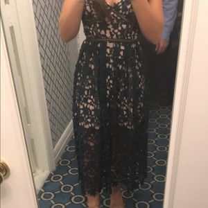 AQUA green lace midi dress